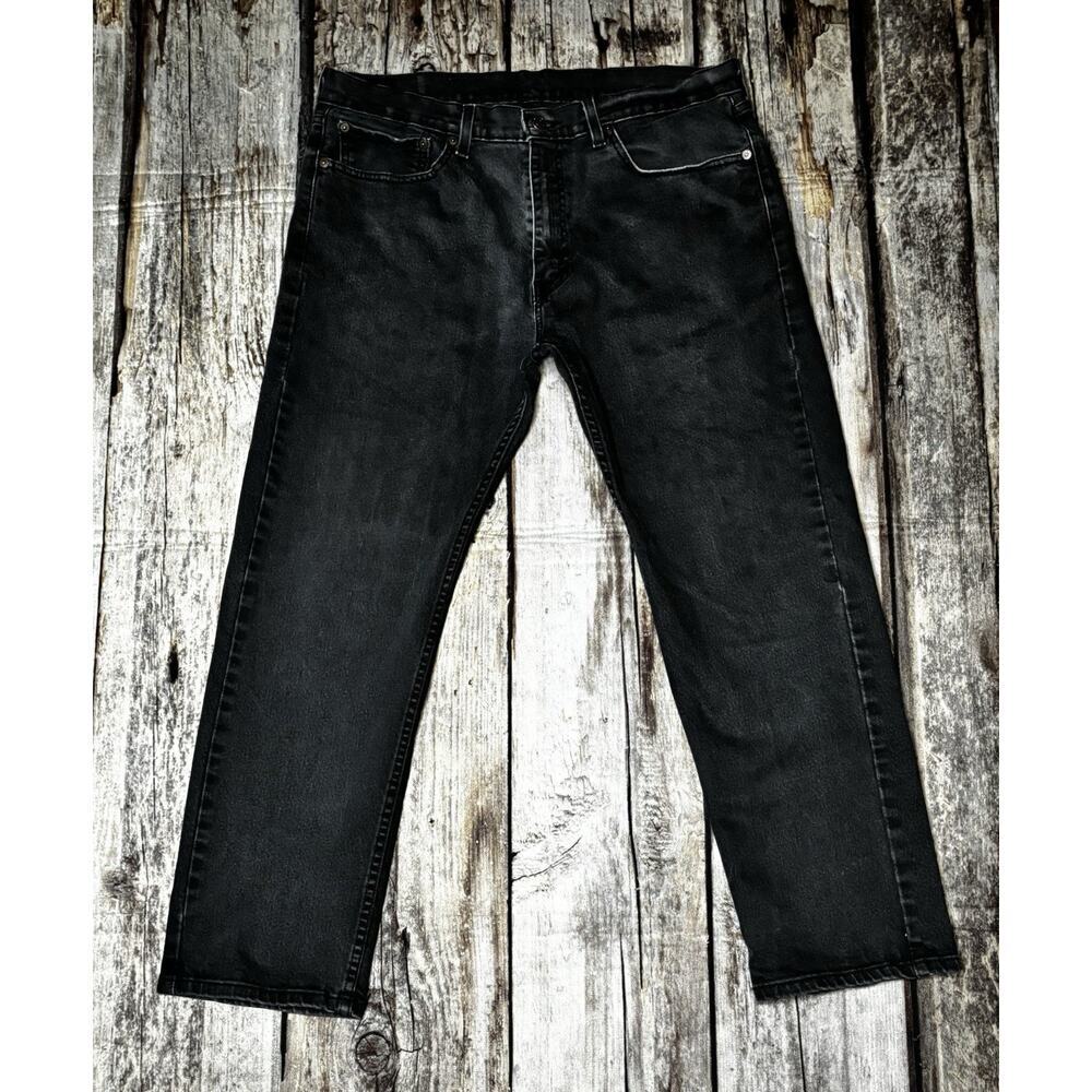 Levis 505 Jeans Mens 36x29 Black Regular Fit Waterless Denim Straight Leg Cotton